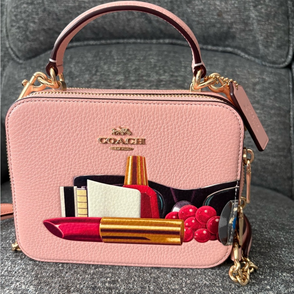 Coach Pink Leather Cosmetic Graphic Top-Handle Crossbody